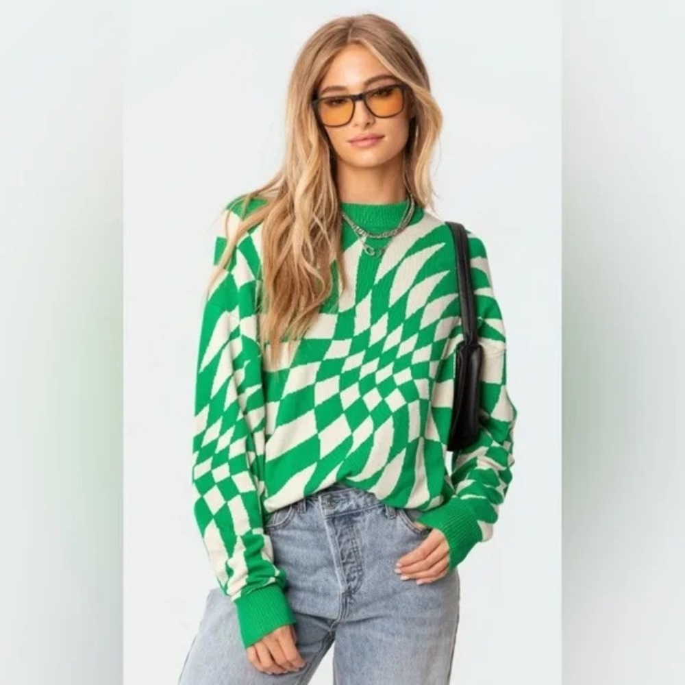 Edikted Morphy Green Patterned Sweater - image 1